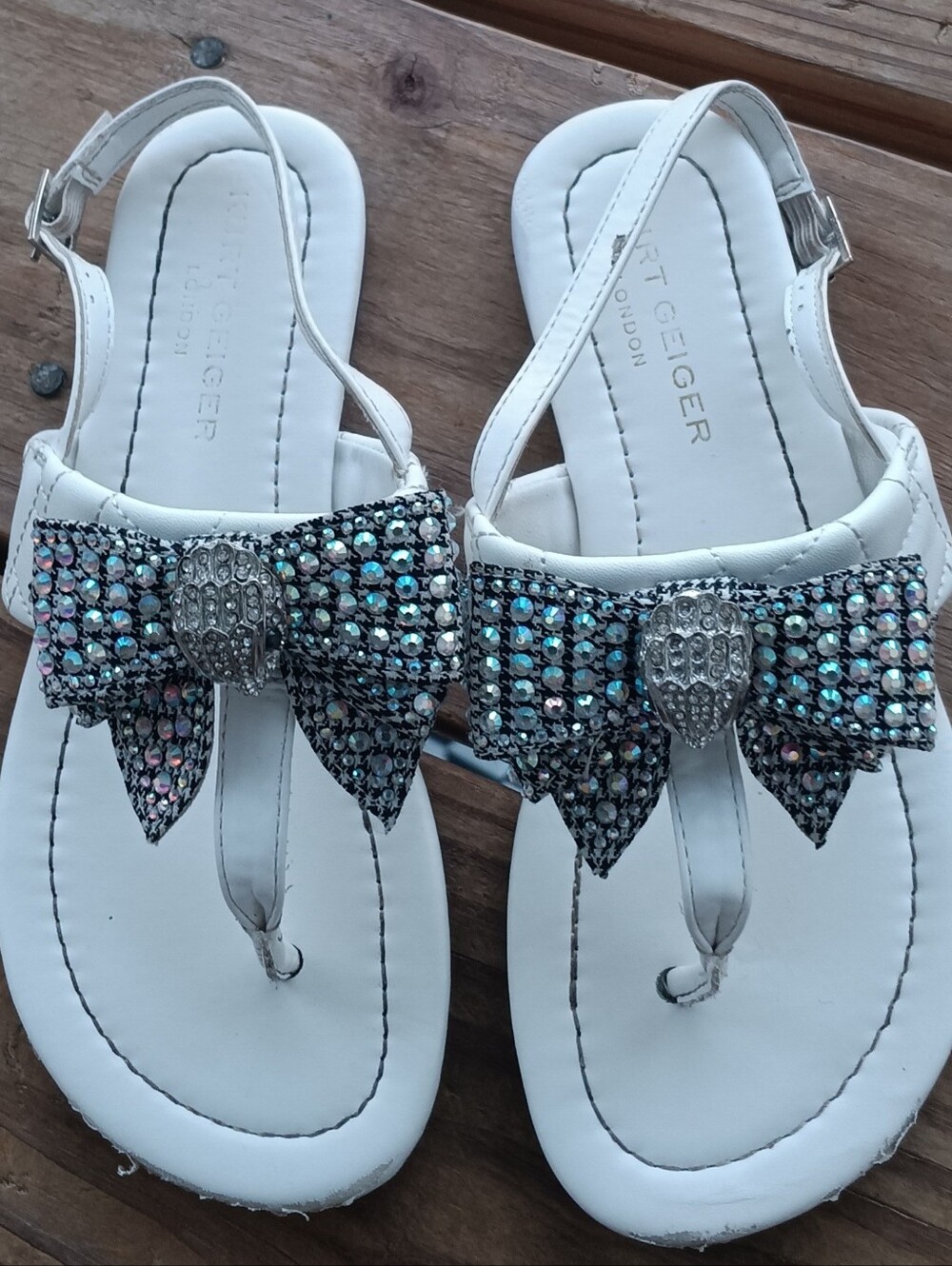 Kirk G White Jeweled Bow Thong Sandals
